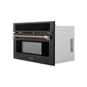 ZLINE Autograph Edition 30 in. 1.6 cu ft. Built-in Convection Microwave Oven in Black Stainless Steel and Champagne Bronze Helix Handle (MWOZ-30-BS-KCB)