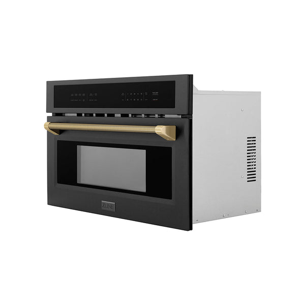 ZLINE Autograph Edition 30 in. 1.6 cu ft. Built-in Convection Microwave Oven in Black Stainless Steel and Champagne Bronze Helix Handle (MWOZ-30-BS-KCB)