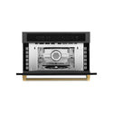 ZLINE Autograph Edition 30 in. 1.6 cu ft. Built-in Convection Microwave Oven in Black Stainless Steel and Polished Gold Helix Handle (MWOZ-30-BS-KG)