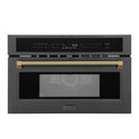 ZLINE Autograph Edition 30 in. 1.6 cu ft. Built-in Convection Microwave Oven in Black Stainless Steel and Polished Gold Helix Handle (MWOZ-30-BS-KG)
