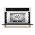 ZLINE Autograph Edition 30 in. 1.6 cu ft. Built-in Convection Microwave Oven in Stainless Steel with Champagne Bronze Accents (MWOZ-30-CB) Front View Door Open