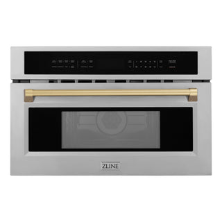 ZLINE Autograph Edition 30” 1.6 cu ft. Built-in Convection Microwave Oven in Stainless Steel and Champagne Bronze Accents (MWOZ-30-CB)