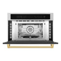 ZLINE Autograph Edition 30 in. 1.6 cu ft. Built-in Convection Microwave Oven in Stainless Steel with Gold Accents (MWOZ-30-G) Front View Door Open