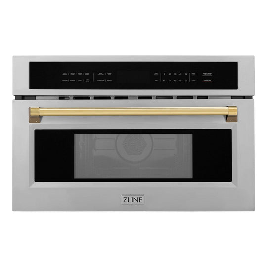 ZLINE Autograph Edition 30 in. 1.6 cu ft. Built-in Convection Microwave Oven in Stainless Steel with Polished Gold Accents (MWOZ-30-G)