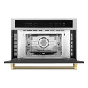 ZLINE Autograph Edition 30 in. 1.6 cu ft. Built-in Convection Microwave Oven in Stainless Steel and Champagne Bronze Helix Handle (MWOZ-30-KCB)