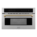 ZLINE Autograph Edition 30 in. 1.6 cu ft. Built-in Convection Microwave Oven in Stainless Steel and Champagne Bronze Helix Handle (MWOZ-30-KCB)