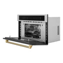 ZLINE Autograph Edition 30 in. 1.6 cu ft. Built-in Convection Microwave Oven in Stainless Steel and Champagne Bronze Helix Handle (MWOZ-30-KCB)