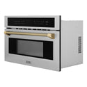 ZLINE Autograph Edition 30 in. 1.6 cu ft. Built-in Convection Microwave Oven in Stainless Steel and Champagne Bronze Helix Handle (MWOZ-30-KCB)