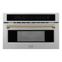 ZLINE Autograph Edition 30 in. 1.6 cu ft. Built-in Convection Microwave Oven in Stainless Steel and Polished Gold Helix Handle (MWOZ-30-KG)
