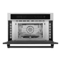 ZLINE Autograph Edition 30 in. 1.6 cu ft. Built-in Convection Microwave Oven in Stainless Steel with Matte Black Accents (MWOZ-30-MB) Front View Door Open