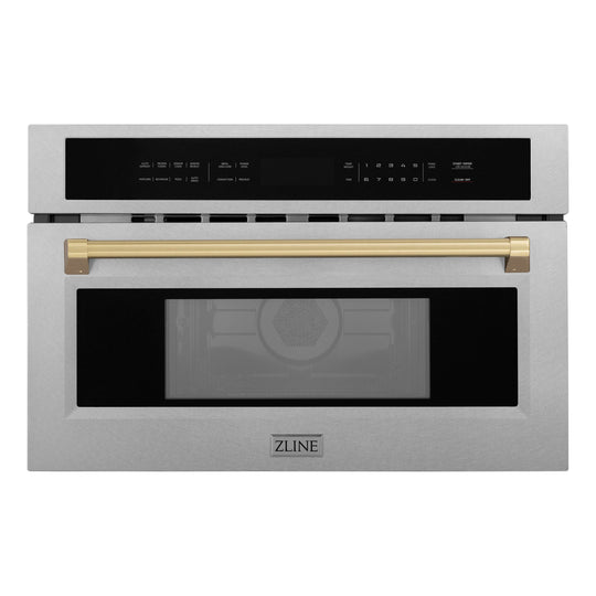 ZLINE Autograph Edition 30 in. 1.6 cu ft. Built-in Convection Microwave Oven in Satin Stainless Steel and Champagne Bronze Accents (MWOZ-30-SS-CB)