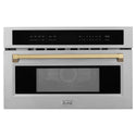 ZLINE Autograph Edition 30 in. 1.6 cu ft. Built-in Convection Microwave Oven in Fingerprint Resistant Stainless Steel with Champagne Bronze Accents (MWOZ-30-SS-CB) front, closed.