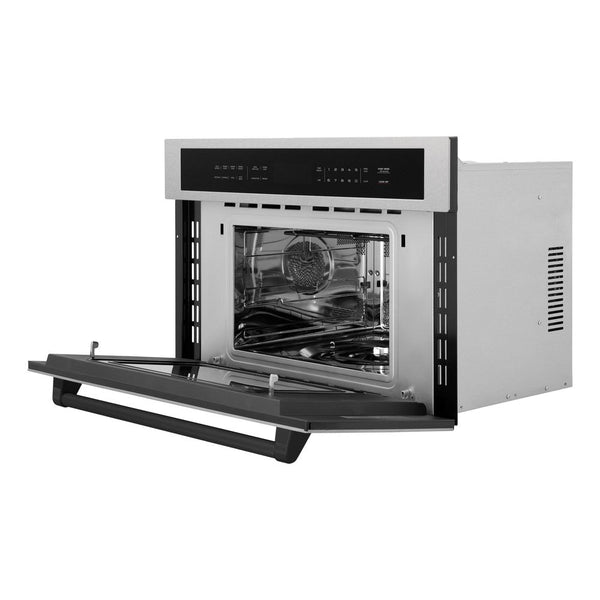 ZLINE Autograph Edition 30 in. 1.6 cu ft. Built-in Convection Microwave Oven in Fingerprint Resistant Stainless Steel with Matte Black Accents (MWOZ-30-SS-MB) Side View Door Open