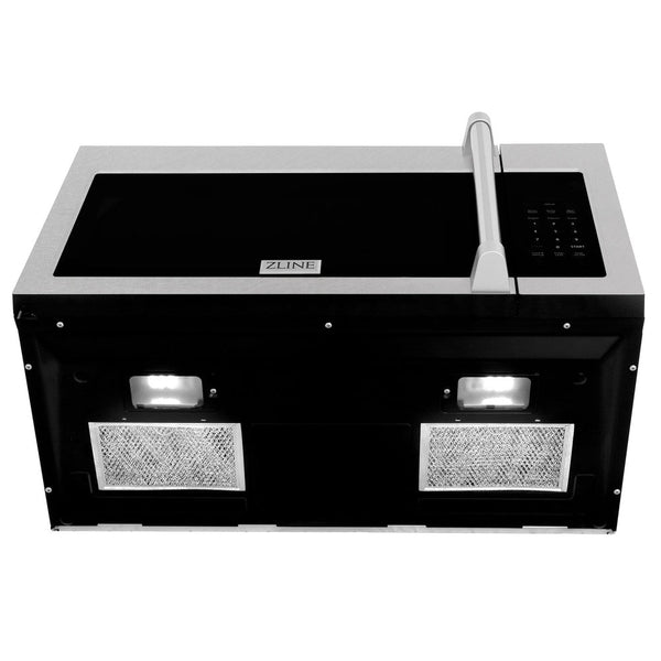 ZLINE 30 in. Over the Range Convection Microwave Oven with Traditional Handle in Fingerprint Resistant Stainless Steel (MWO-OTR-H-SS) front, oven closed.