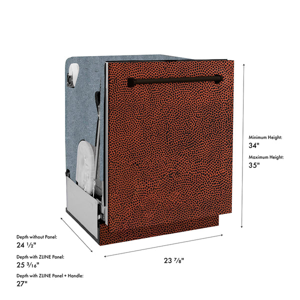 ZLINE 24 in. Monument Series 3rd Rack Dishwasher with Auto Door Open Drying, 44dBa, Hand Hammered Copper Panel (DWMT-HH-24)