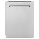 ZLINE Autograph Edition 24 in. Monument Series 3rd Rack Dishwasher with Auto Door Open Drying, 44dBa, Stainless Steel Panel with Polished Gold Helix Handle (DWMTZ-30424-KG)