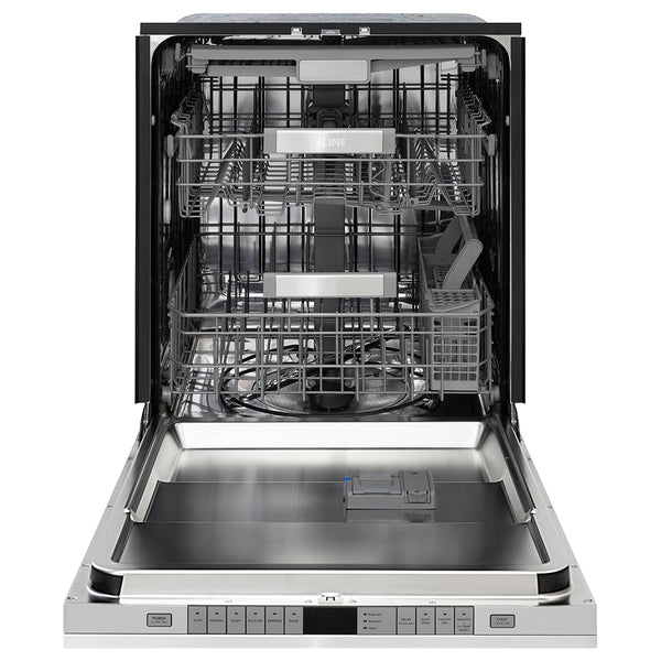 ZLINE Autograph Edition 24 in. Monument Series 3rd Rack Dishwasher with Auto Door Open Drying, 44dBa, Stainless Steel Panel with Matte Black Handle (DWMTZ-304-24-MB)