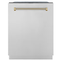 ZLINE Autograph Edition 24 in. Monument Series 3rd Rack Dishwasher with Auto Door Open Drying, 44dBa, Stainless Steel Panel with Polished Gold Handle (DWMTZ-304-24-G)