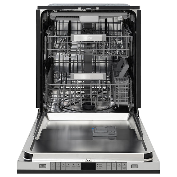 ZLINE Autograph Edition 24 in. Monument Series 3rd Rack Dishwasher with Auto Door Open Drying, 44dBa, Black Matte Panel with Champagne Bronze Handle (DWMTZ-BLM-24-CB)