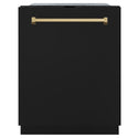 ZLINE Autograph Edition 24 in. Monument Series 3rd Rack Dishwasher with Auto Door Open Drying, 44dBa, Black Matte Panel with Champagne Bronze Handle (DWMTZ-BLM-24-CB)