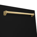 ZLINE Autograph Edition 24 in. Monument Series 3rd Rack Dishwasher with Auto Door Open Drying, 44dBa, Black Matte Panel with Polished Gold Handle (DWMTZ-BLM-24-G)