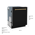 ZLINE Autograph Edition 24 in. Monument Series 3rd Rack Dishwasher with Auto Door Open Drying, 44dBa, Black Matte Panel with Polished Gold Handle (DWMTZ-BLM-24-G)