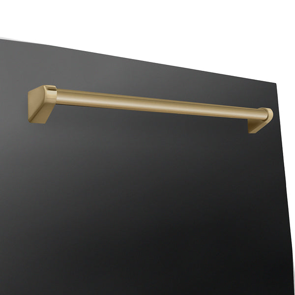 ZLINE Autograph Edition 24 in. Monument Series 3rd Rack Dishwasher with Auto Door Open Drying, 44dBa, Black Stainless Steel Panel with Champagne Bronze Handle (DWMTZ-BS-24-CB)