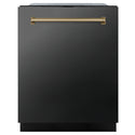 ZLINE Autograph Edition 24 in. Monument Series 3rd Rack Dishwasher with Auto Door Open Drying, 44dBa, Black Stainless Steel Panel with Champagne Bronze Handle (DWMTZ-BS-24-CB)