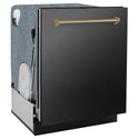 ZLINE Autograph Edition 24 in. Monument Series 3rd Rack Dishwasher with Auto Door Open Drying, 44dBa, Black Stainless Steel Panel with Champagne Bronze Handle (DWMTZ-BS-24-CB)
