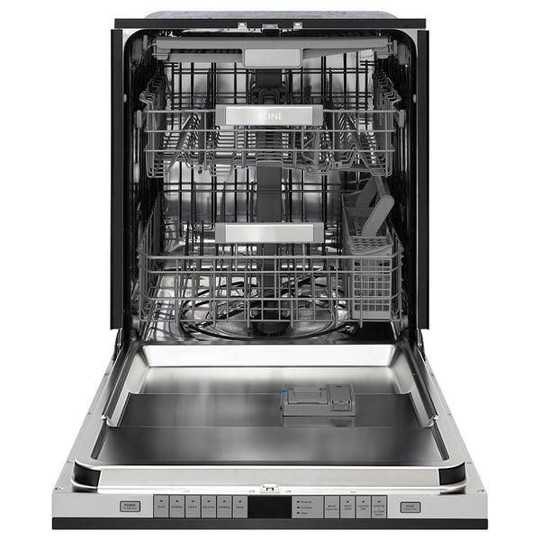 ZLINE Autograph Edition 24 in. Monument Series 3rd Rack Dishwasher with Auto Door Open Drying, 44dBa, Black Stainless Steel Panel with Polished Gold Handle (DWMTZ-BS-24-G)