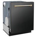 ZLINE Autograph Edition 24 in. Monument Series 3rd Rack Dishwasher with Auto Door Open Drying, 44dBa, Black Stainless Steel Panel with Polished Gold Handle (DWMTZ-BS-24-G)