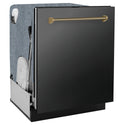 ZLINE Autograph Edition 24 in. Monument Series 3rd Rack Dishwasher with Auto Door Open Drying, 44dBa, Black Stainless Steel Panel with Champagne Bronze Helix Handle (DWMTZ-BS-24-KCB)