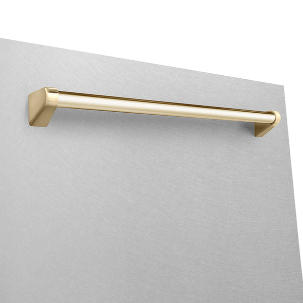 ZLINE Autograph Edition 24 in. Monument Series 3rd Rack Dishwasher with Auto Door Open Drying, 44dBa, Satin Stainless Steel Panel with Polished Gold Handle (DWMTZ-SN-24-G)
