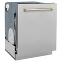 ZLINE Autograph Edition 24 in. Monument Series 3rd Rack Dishwasher with Auto Door Open Drying, 44dBa, Satin Stainless Steel Panel with Polished Gold Handle (DWMTZ-SN-24-G)