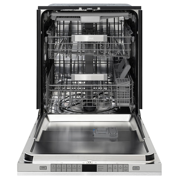 ZLINE Autograph Edition 24 in. Monument Series 3rd Rack Dishwasher with Auto Door Open Drying, 44dBa, Satin Stainless Steel Panel with Matte Black Handle (DWMTZ-SN-24-MB)