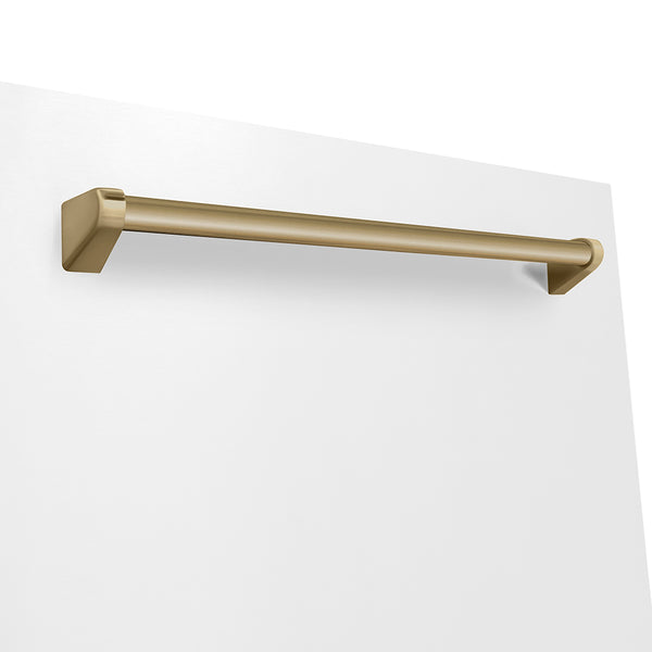 ZLINE Autograph Edition 24 in. Monument Series 3rd Rack Dishwasher with Auto Door Open Drying, 44dBa, White Matte Panel with Champagne Bronze Handle (DWMTZ-WM-24-CB)