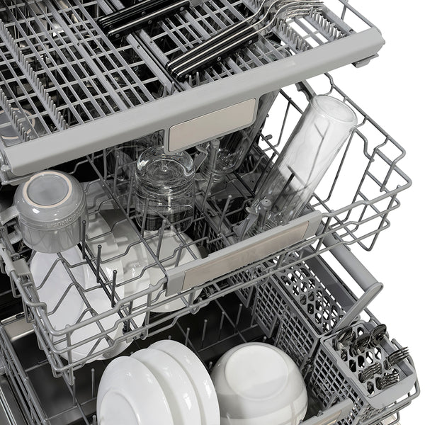 ZLINE Autograph Edition 24 in. Monument Series 3rd Rack Dishwasher with Auto Door Open Drying, 44dBa, White Matte Panel with Champagne Bronze Handle (DWMTZ-WM-24-CB)