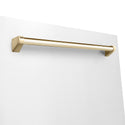 ZLINE Autograph Edition 24 in. Monument Series 3rd Rack Dishwasher with Auto Door Open Drying, 44dBa, White Matte Panel with Polished Gold Handle (DWMTZ-WM-24-G)