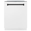 ZLINE Autograph Edition 24 in. Monument Series 3rd Rack Dishwasher with Auto Door Open Drying, 44dBa, White Matte Panel with Matte Black Handle (DWMTZ-WM-24-MB)