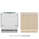 ZLINE 24 in. Panel Ready Top Control Dishwasher with Stainless Steel Tub, 52dBa (DW7713-24) front, next to NOT INCLUDED custom panel with handle.