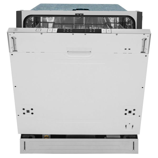 ZLINE 24 in. Panel Ready Top Control Dishwasher with Stainless Steel Tub, 52dBa (DW7713-24) front, half open.