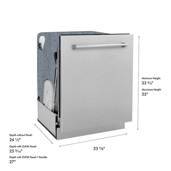 ZLINE 24 in. Monument Series 3rd Rack Top Touch Control Dishwasher with Satin Stainless Steel Panel and Stainless Steel Tub, 45dBa (DWMT-SN-24)