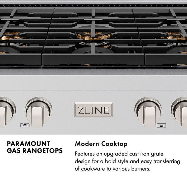 ZLINE Autograph Edition 36 in. Paramount Gas Rangetop with 6 Burner DuoPro™ Cooktop in Stainless Steel and Polished Gold Accents (PSRTZ-36-G)