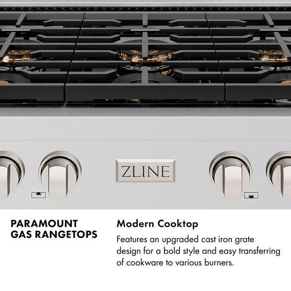ZLINE Autograph Edition 30 in. Paramount Gas Rangetop with 4 Burner DuoPro™ Cooktop in Black Stainless Steel and Champagne Bronze Accents (PSRTBZ-30-CB)