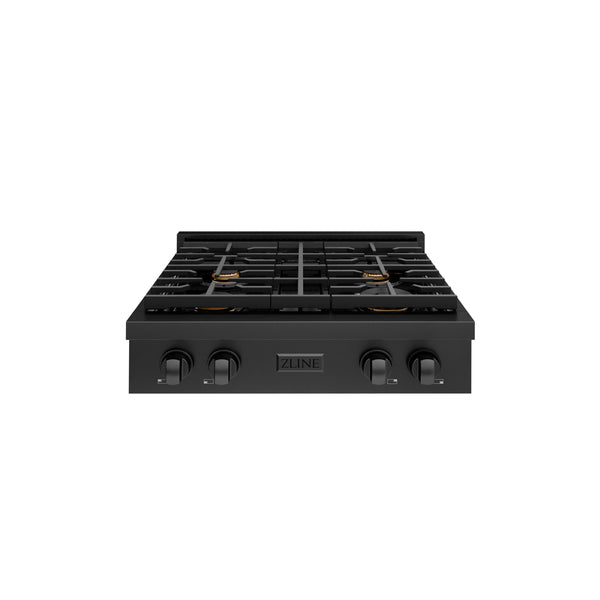 ZLINE 30 in. Paramount Gas Rangetop with 4 Brass Burners and Porcelain Cooktop in Black Stainless Steel (SRTB-BR-30)