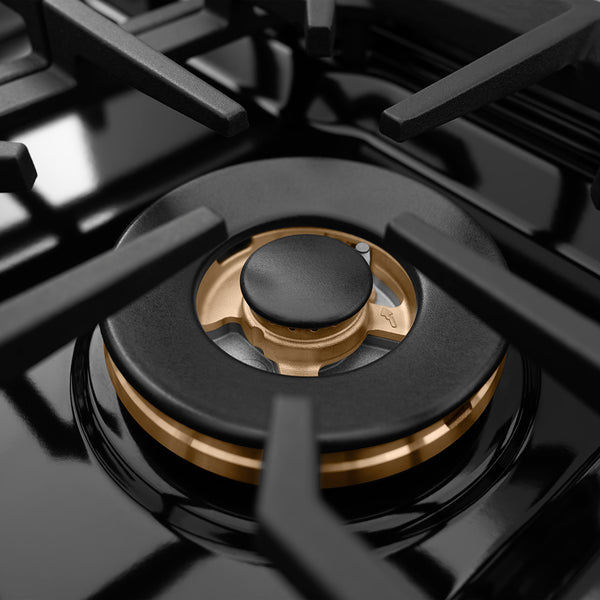 ZLINE Autograph Edition 30 in. Paramount Gas Rangetop with 4 Burner DuoPro™ Cooktop in Black Stainless Steel and Polished Gold Accents (PSRTBZ-30-G)