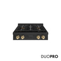 ZLINE Autograph Edition 30 in. Paramount Gas Rangetop with 4 Burner DuoPro™ Cooktop in Black Stainless Steel and Polished Gold Accents (PSRTBZ-30-G)