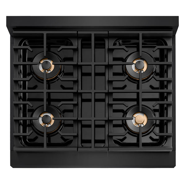 ZLINE Autograph Edition 30 in. Paramount Gas Rangetop with 4 Burner DuoPro™ Cooktop in Black Stainless Steel and Polished Gold Accents (PSRTBZ-30-G)