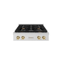 ZLINE 30 in. Autograph Edition Paramount Gas Rangetop with 4 Burners and Porcelain Cooktop in DuraSnow® Stainless Steel with Champagne Bronze Accents (SRTSZ-30-CB)