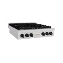 ZLINE 36 in. Autograph Edition Paramount Gas Rangetop with 6 Burners and Porcelain Cooktop in DuraSnow® Stainless Steel with Matte Black Accents (SRTSZ-36-MB)